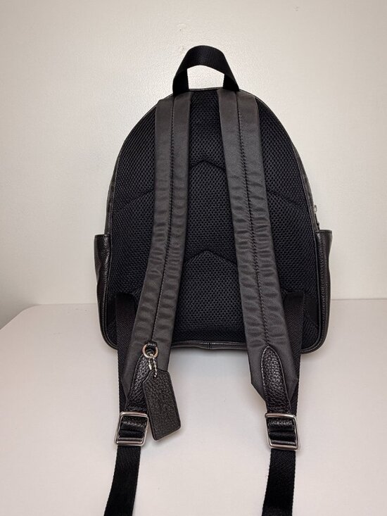 Coach Signature Backpack Black Gray Canvas Leather Trim Mini Backpack Bag